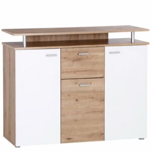 KOMODA LEON bílá, dub artisan,  š/v/hl.: 117/92,3/38 cm