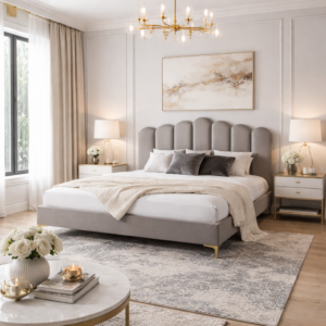 ČALOUNĚNÁ POSTEL s prošívaným čelem LUCY, 180x200, šedá